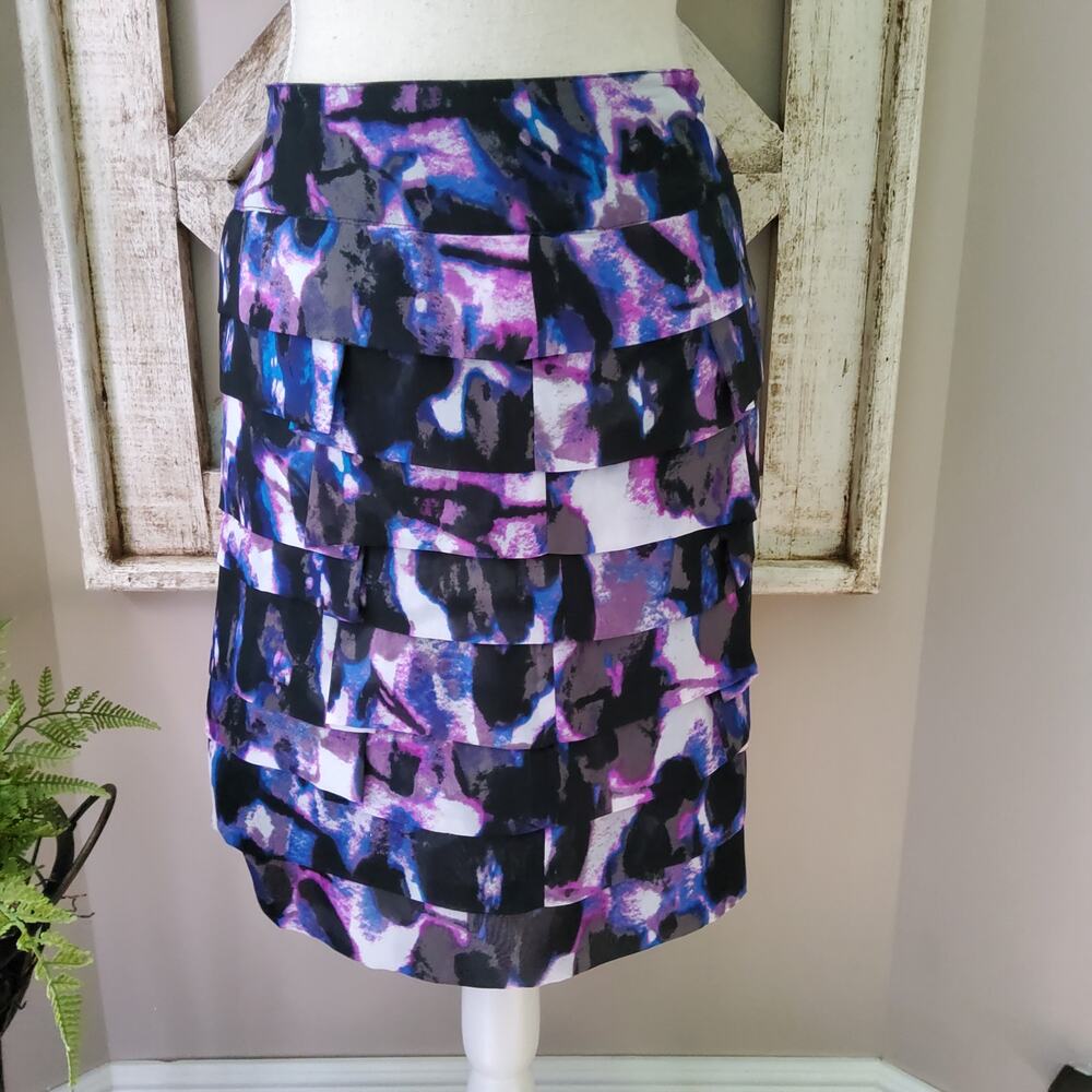 Worthington Women's Petite Ruffle Layered Straight Pencil Skirt in Purple Black